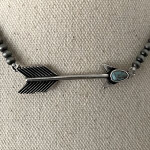 Native American Style Arrowhead Necklace, Silver Tone with Turquoise Accent